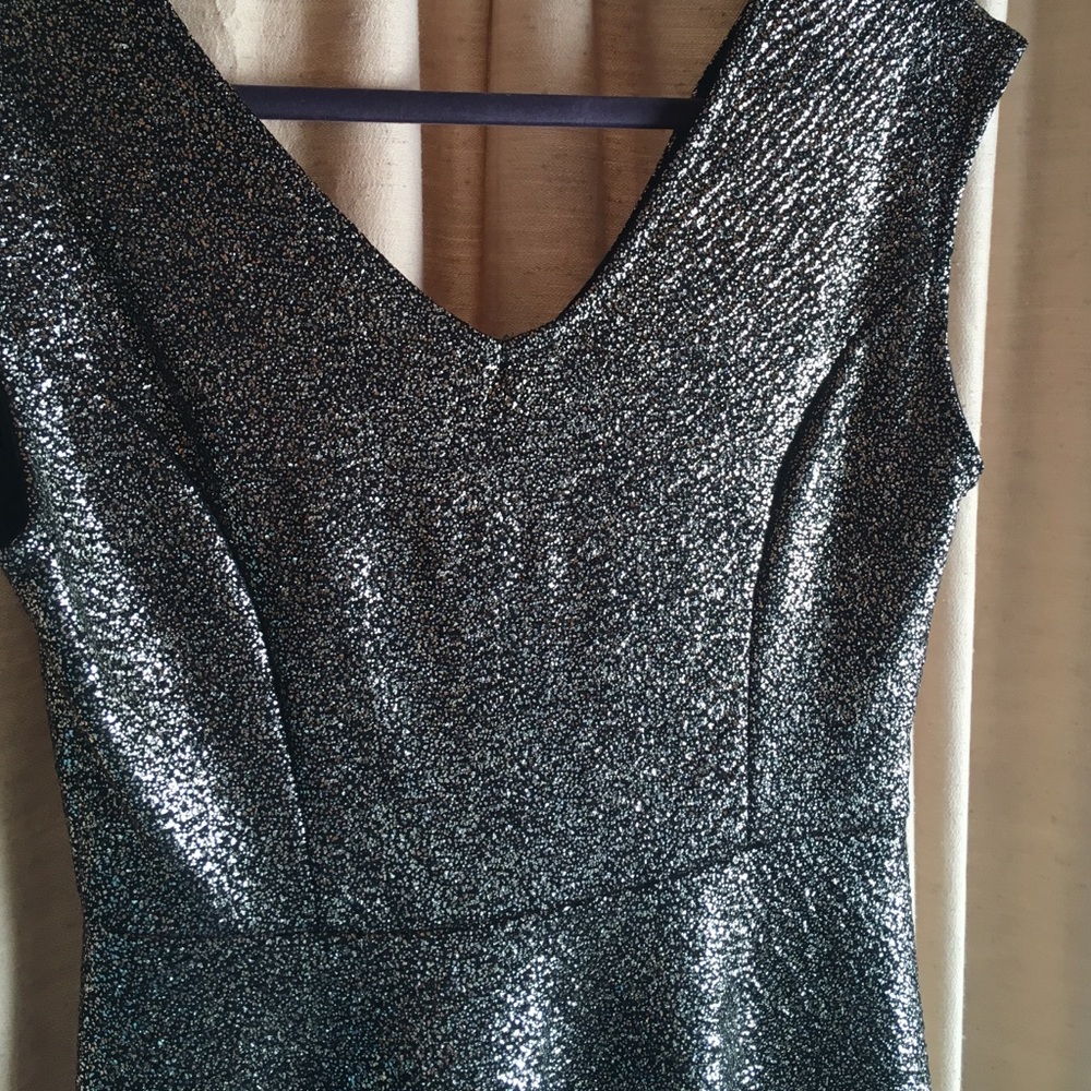 Metallic Silver V-Neck Fit & Flare Dress - Picture 3 of 3